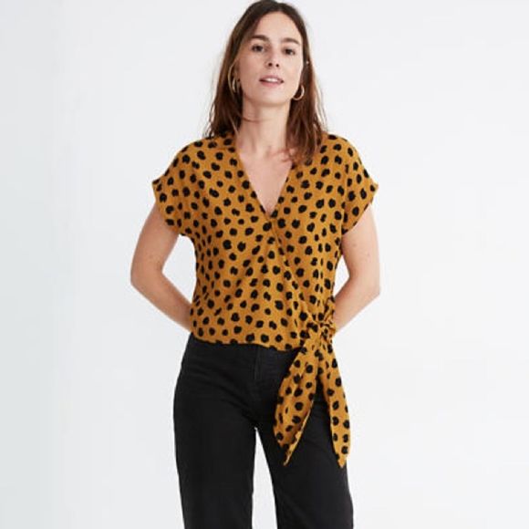 Madewell Tops - Madewell Spotted Dot Wrap Tie Top NWT